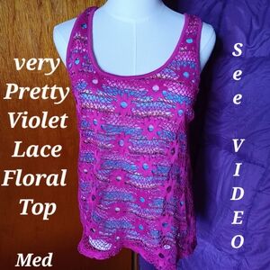 Beautiful violet lace short sleeve top women's med